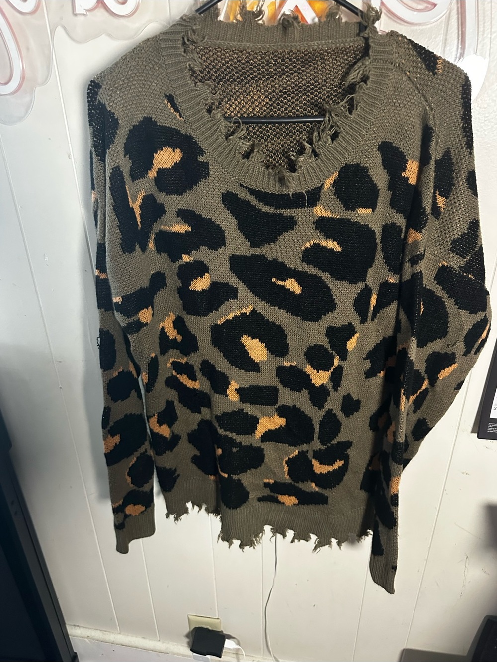 Distressed Leopard-Print Crewneck Sweater - Women